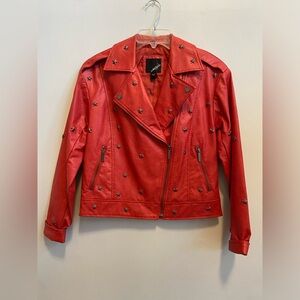 Star Studded Red Faux Leather Jacket